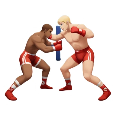 An icon depicting two wrestlers in a grappling stance on the mat, engaged in a fierce combat. One fighter attempts a takedown, while the other resists. The background shows a wrestling arena with bright lights and spectators around the edge of the ring. Transparent background  sticker