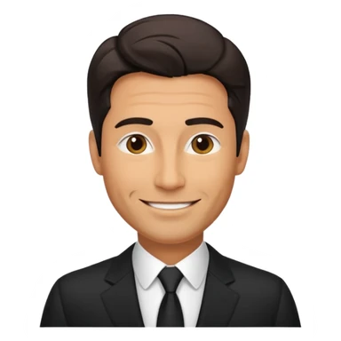 A very handsome successful man in his 40s. Day hair. Wearing black  Looks like a lawyer. sticker