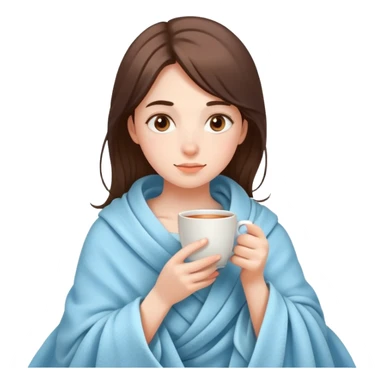 girl drinking tea wrapped in a light blue blanket sticker