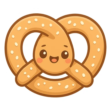 chibi sticker-style pretzel with a smiling face, cute and exaggerated sticker