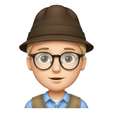 indoor portrait of a boy with a hat and glasses sticker