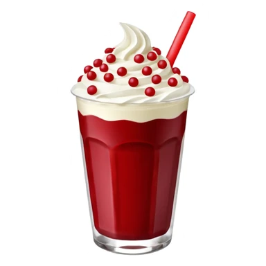 crea una bebida de red velvet con bolitas de yogurt como topping en vaso de plastico con popote, el topping no es crema, son poppings de yogurt sticker