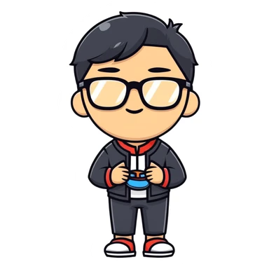 Casual Asian male character with glasses and stylish outfit sticker