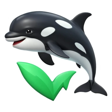 3d Cartoon orca with a green checkmark next to it sticker