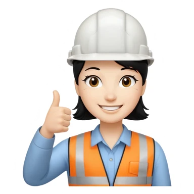 Cara de persona pelo negrocon casco blanco inginierl civil con pulgar arriba sticker