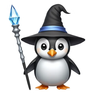 A penguin wizard with a pointy hat and a magic wand sticker