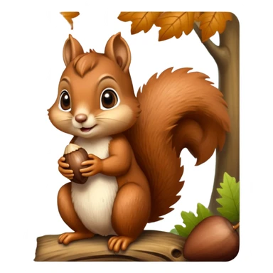 charming squirrel with cute eyes holding an acorn sticker