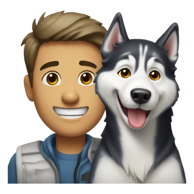 Happy husky dog and man sticker