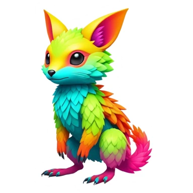 Tropical futuristic lush warm-colored modern colorful neon-colored Fakémon-Trico-creature sticker