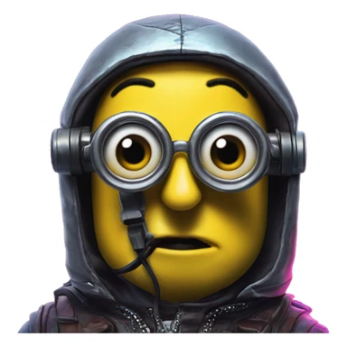 Synthwave minion in Dalarna style, oil paint, black eyes, intricate lips, masterpiece portrait, beautiful, desirable, logical sticker