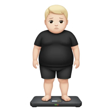 sad fat young boy in black t shirt on weight scale  sticker