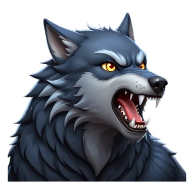 cinematic-noble-fierce-werewolf-howling-portrait-emoji, poised-and-imposing, with a fierce wolfish face tilted upwards in a haunting howl, glowing eyes full of primal ferocity, sharp, and a rugged snout, fur rippling in shades of midnight black and silver, muscles tensed as the powerful howl echoes beneath the moonlit sky; rendered with realism, capturing the raw, untamed power of the beast in its wild, primal state sticker
