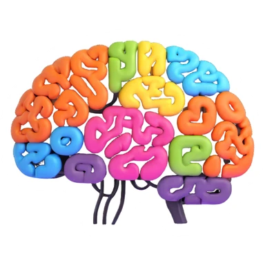 brain with connected ideas, brainstorming app logo sticker