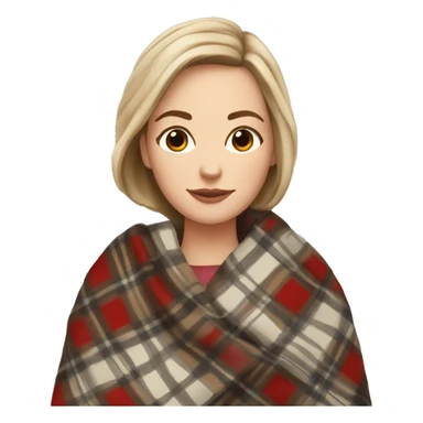 white girl short brown hair wrapped in cozy plaid blanket sticker