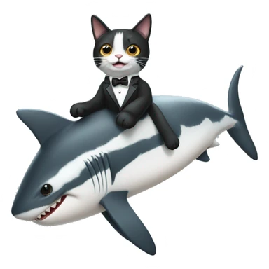 Tuxedo cat riding a shark sticker