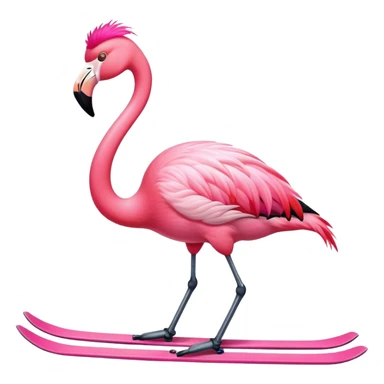 flamingo skiing with pink  sticker