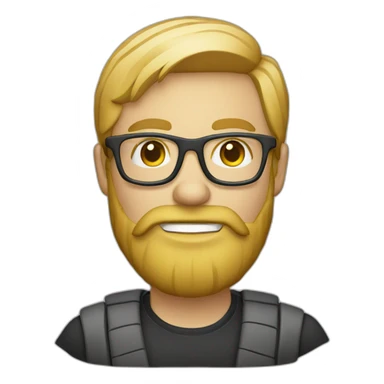 blonde bearded designer with glasses and computer sticker