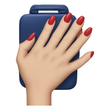 
female hand with red manicure holding a dark blue case sticker