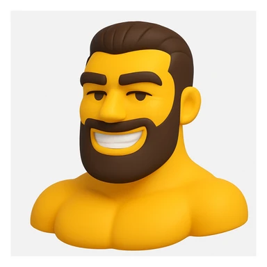 Create a gigachad emoji inspired by the reference image of a muscular man with a chiseled jawline and confident smile, in the style of microsoft 3D fluent emojis. The emoji should be simplified and expressive, capturing the essence of the 3D emoji style. sticker