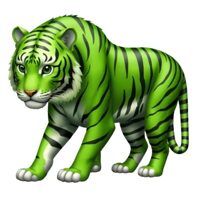 powerful green tiger on all fours, all fur green, black stripes, no orange sticker