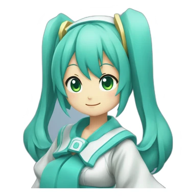Hatsune Miku, viewed from profile,with a big belly, like the emoji sticker