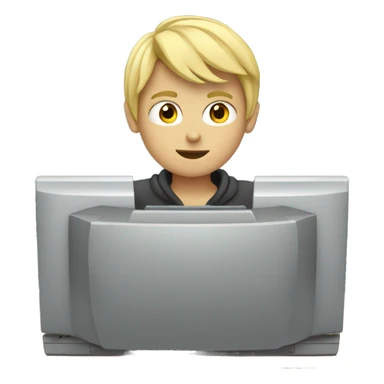 Blonde boy at a computer coding sticker