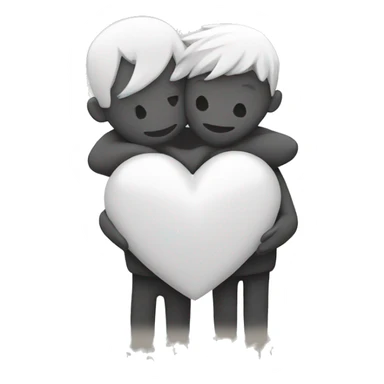 Friends hugging together with a white heart emoji sticker