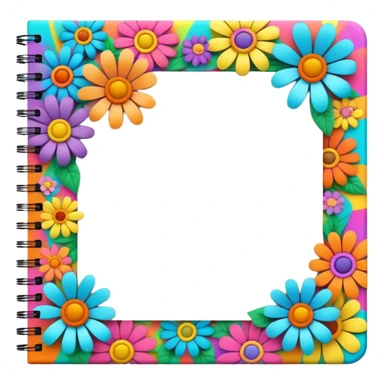 3D, psychedelic colored note pad with hippie style flower border sticker