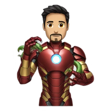iron man holding a snake on his right hand and he looking that snake sticker