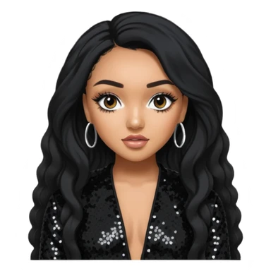 Leigh-Anne Pinnock from Little Mix with long black hair, black sequin outfit sticker