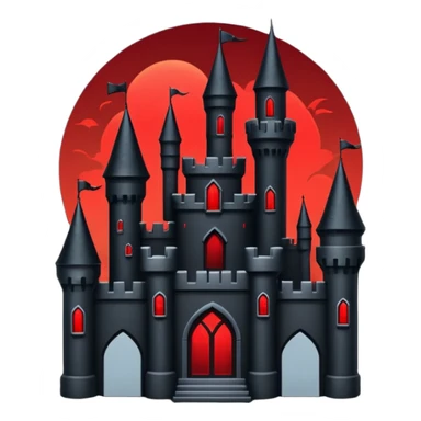iOS sticker, dark castle, black walls, red windows, minimal fantasy sticker