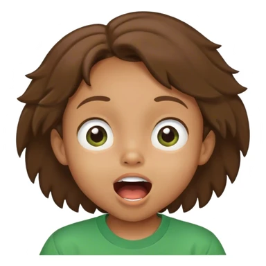 mulato kid with big eyes, brown hair, green t-shirt, mouth open, smiling, looking up sticker