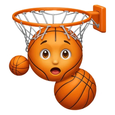 basketball airball emoji, ball soaring above the hoop, surprised face sticker