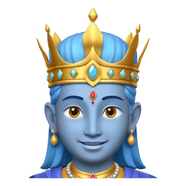 Hindu god Vishnu portrait, head and shoulders only, blue skin, golden crown, sacred jewelry, peaceful smile, divine aura, 3D cartoon, mobile game icon style, clean background, no text, no watermark
 sticker