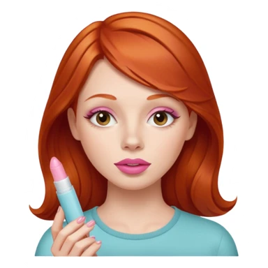 redhead woman using chapsitck sticker