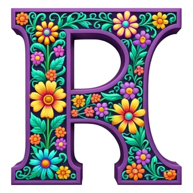 3D, gothic style psychedelic colored capital Letter i with hippie style flower border sticker