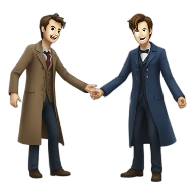 10th Doctor laughing with 11th Doctor  sticker
