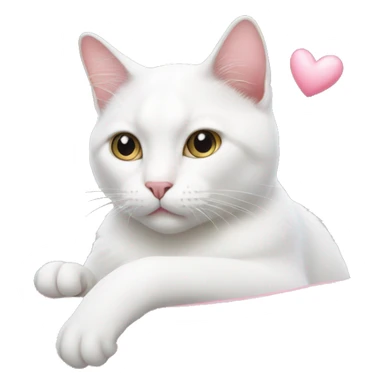 white cat with pink hearts sticker