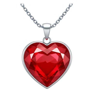 heart ruby pendant with silver chain and white stones sticker