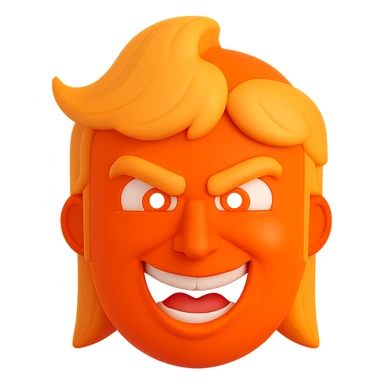 Make the face even more orange, keep the evil expression, in the style of 3D emoji. Remove the background. sticker