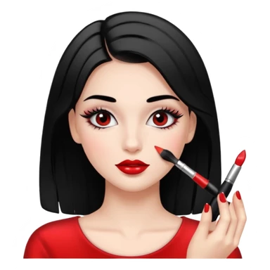 Girl doing make up with glossy nails and eyelashes sticker