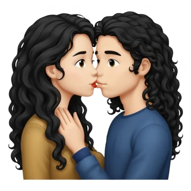 girl with long black hair kissing boy with long curly hair  sticker