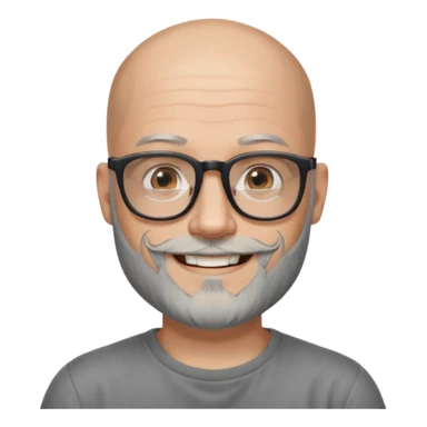 Bald man with salt and pepper beard and rectangle glasses and shoulder tattoos  sticker