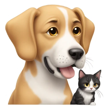 A dog smelling a cat sticker