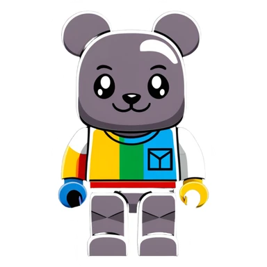 blocky Lego style bearbrick with X eyes, Lego brick joints, streetwear style, brand logos sticker