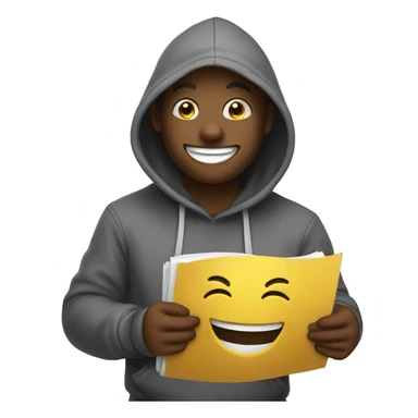 laughing emoji in a hoodie holding a list sticker