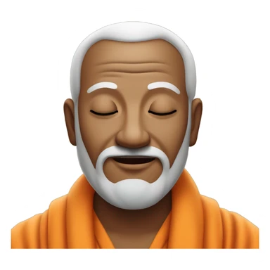 an old yogi with a peaceful and meditative expression. The character should be wearing an orange robe, symbolizing traditional yogic attire. The yogi can be sitting in a lotus position with closed eyes, a gentle smile, and a serene aura. sticker
