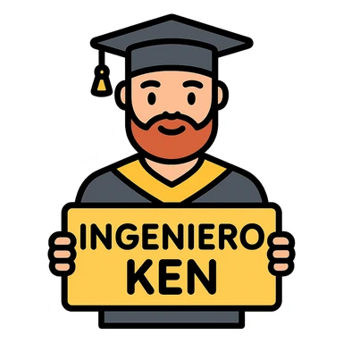 graduado universitario clásico con barba, birrete y toga, sosteniendo un cartel que dice INGENIERO KENY, estilo icono colorido, líneas limpias, fondo neutro sticker