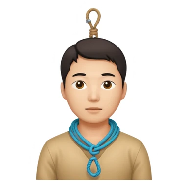 A Korean man hanging by the neck with a rope sticker