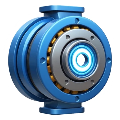 Powerful modern engine emoji, thick industrial metal body, rotating inner parts, glowing energy core. sticker